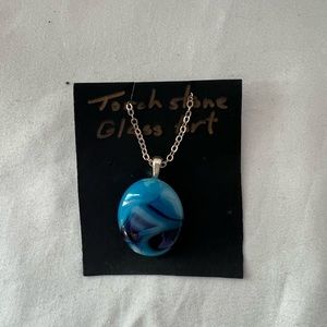 torch stone, glass art silver necklace🤍